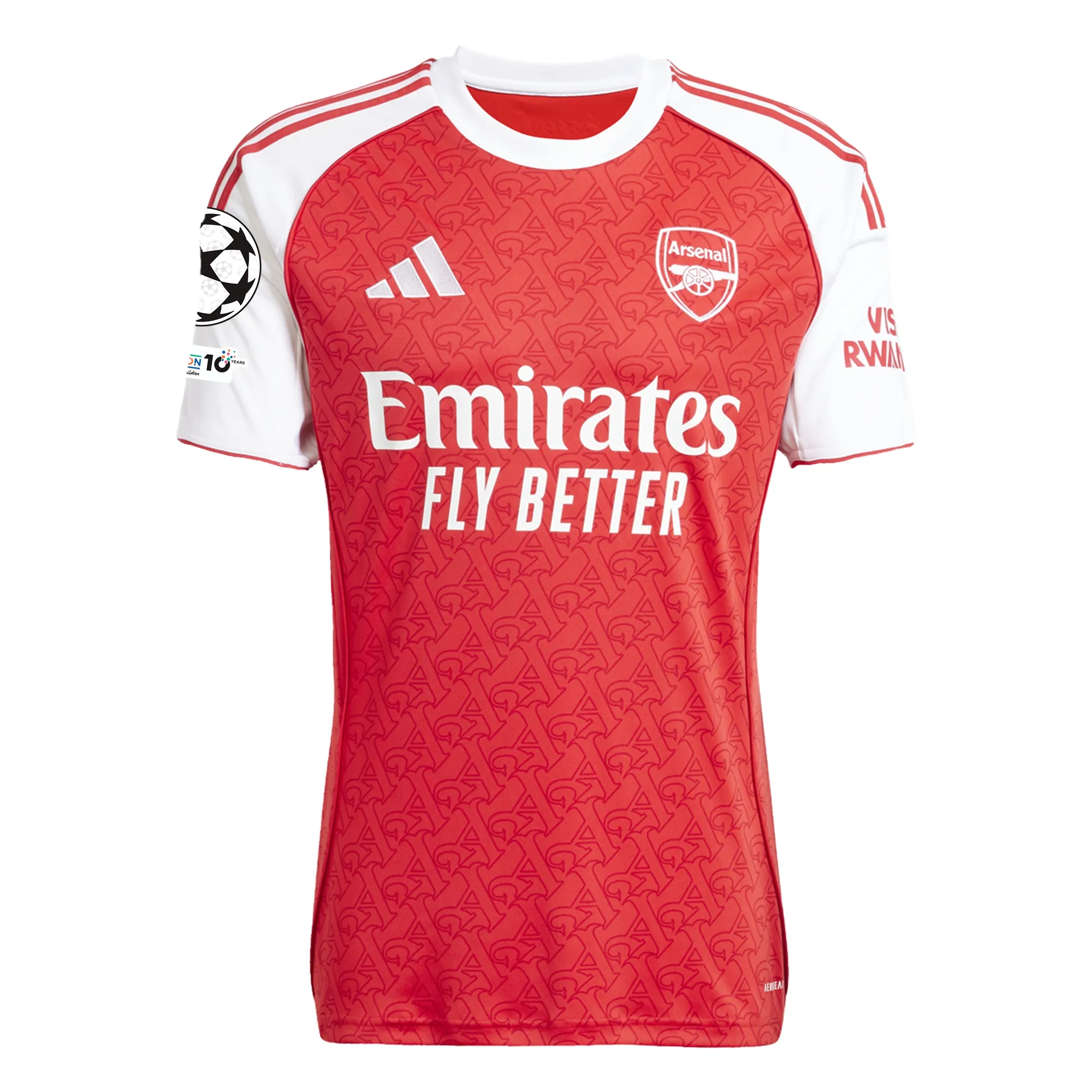 Front view of Arsenal 2025/2026 UCL Home Jersey by adidas – official Champions League football shirt available at JerseyBox.