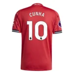 Back view of Matheus Cunha Manchester United 25/26 Authentic Home Jersey by adidas with player name and number 10.
