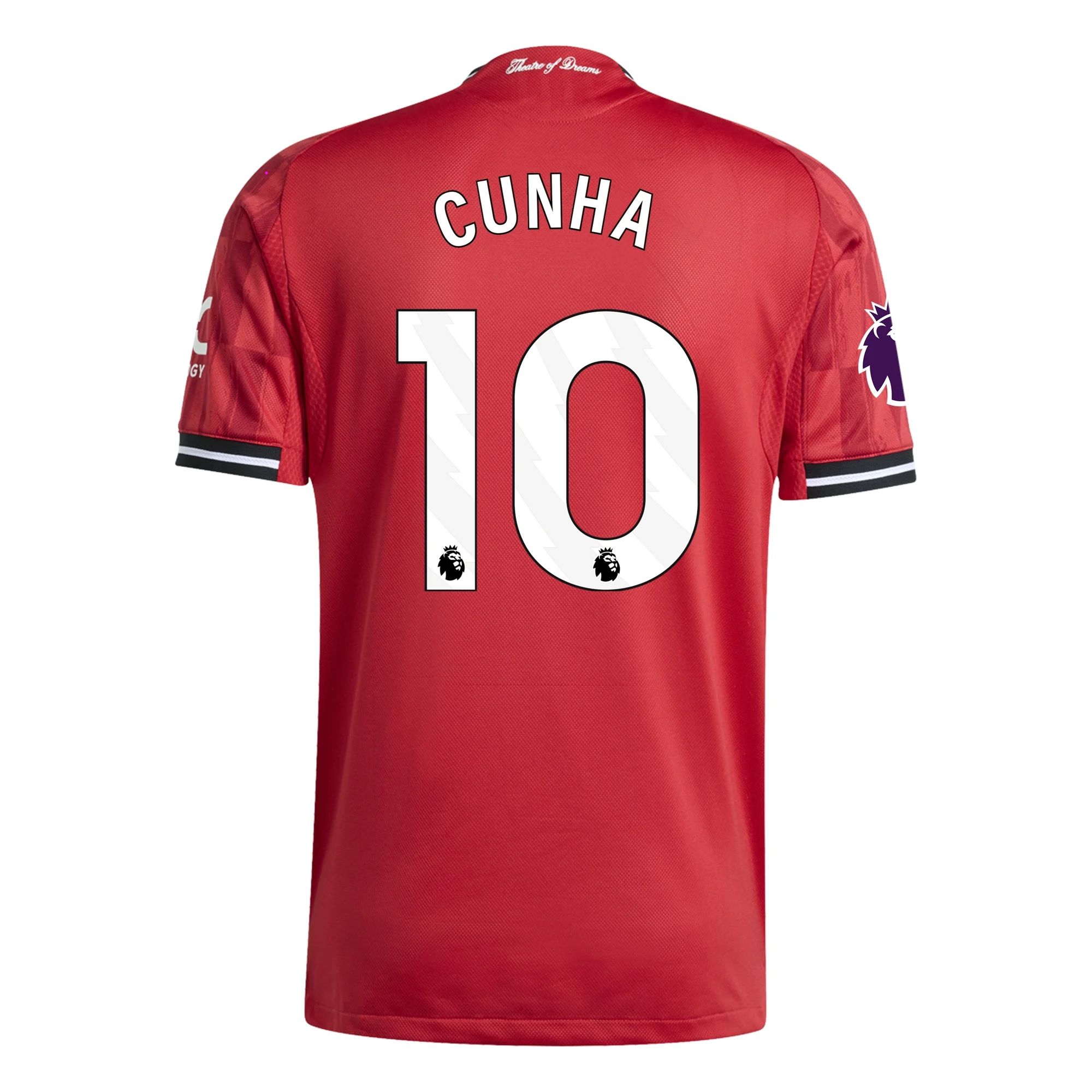 cunhahomeauth Back view of Matheus Cunha Manchester United 25/26 Authentic Home Jersey by adidas with player name and number 10.