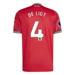 Back view of Matthijs de Ligt Manchester United 25/26 Home Jersey by adidas with player name and number 4