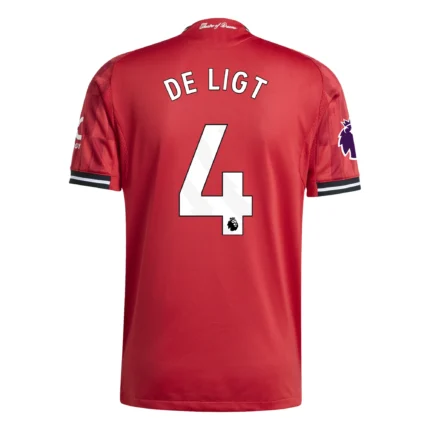 Back view of Matthijs de Ligt Manchester United 25/26 Authentic Home Jersey by adidas with player name and number 4.