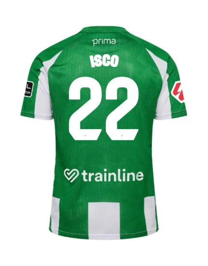 Back view of Isco Real Betis 2025/26 Home Jersey by Hummel showing Isco’s name and number with official font and detailing.
