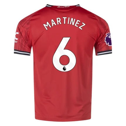 Lisandro Martínez Manchester United 2025/26 Adidas Home Jersey back view, red shirt with MARTÍNEZ name and number 6.