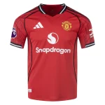 Lisandro Martínez Manchester United 2025/26 Adidas Home Jersey front view, red shirt with club crest and sponsor logo.