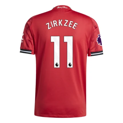 Back view of Joshua Zirkzee Manchester United 25/26 Authentic Home Jersey by adidas with player name and number 11.