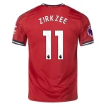 Joshua Zirkzee Manchester United 2025/26 Adidas Home Jersey back view, red shirt with ZIRKZEE name and number 11.