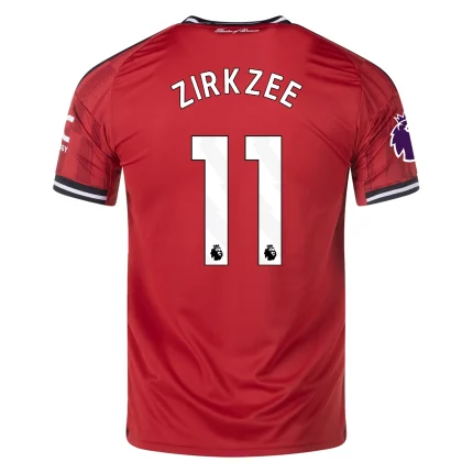 Joshua Zirkzee Manchester United 2025/26 Adidas Home Jersey back view, red shirt with ZIRKZEE name and number 11.