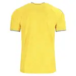 Back of yellow Colombia soccer jersey with blue trim.