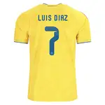 Yellow Colombia soccer jersey with Luis Diaz and number 7.