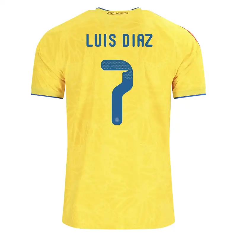 Yellow Colombia soccer jersey with Luis Diaz and number 7.