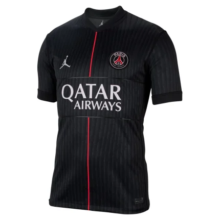 Paris Saint-Germain black jersey with Qatar Airways logo.