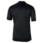 Back view of a black striped t-shirt.