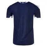 Back view of a navy blue soccer jersey with white accents.