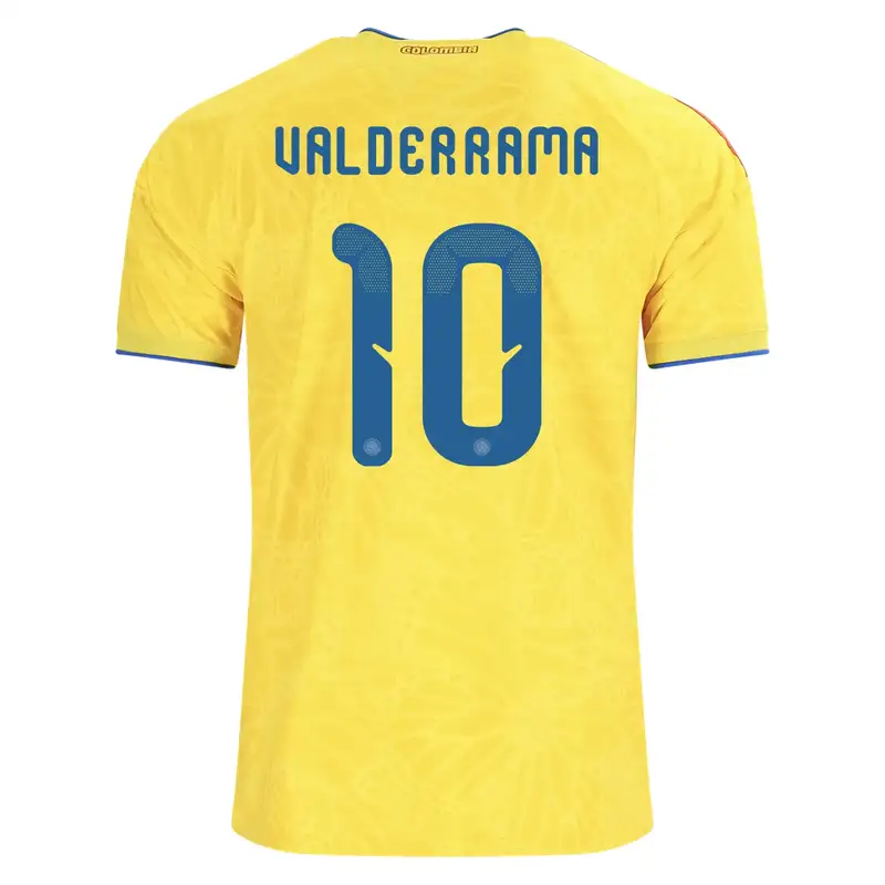 Yellow Colombia soccer jersey with Valderrama and number 10.