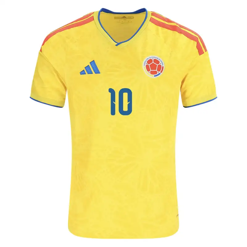 Yellow Colombia soccer jersey with Adidas logo and number 10.