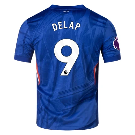 Blue soccer jersey with DELAP and number 9 on the back.