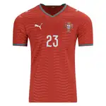 Red soccer jersey with number 23, Puma logo, and Portugal crest.
