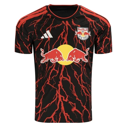 New York Red Bulls black and red jersey.