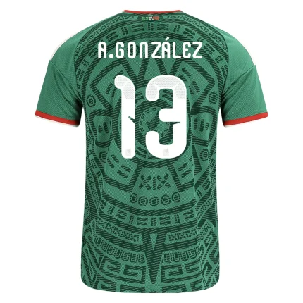 Back view of the Hormiga Mexico 2026/27 Home Jersey, name A. González, number 13.