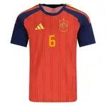 Spain soccer jersey with Adidas logo, team crest, and number 6.