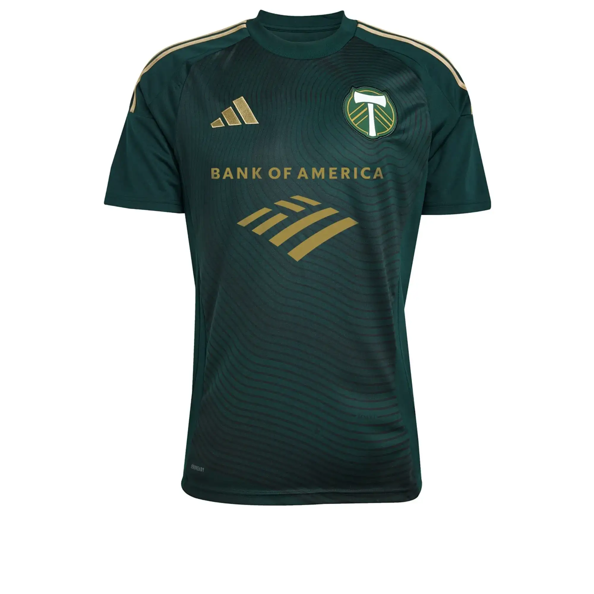portlandhome Portland Timbers 2026 jersey with Adidas and Bank of America logos.