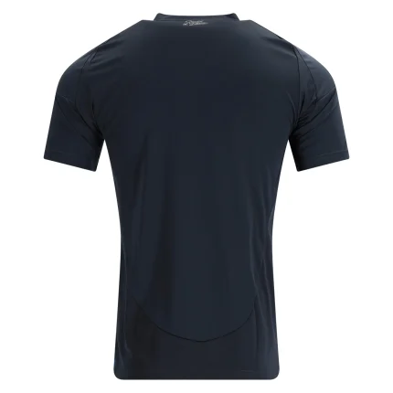 Back view of a navy blue t-shirt.