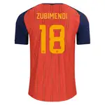 Spain soccer jersey with ZUBIMENDI and number 18.