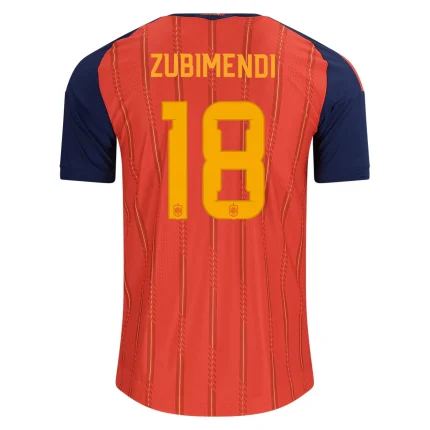 Spain soccer jersey with ZUBIMENDI and number 18.