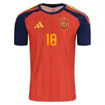 Spains 2024 Adidas soccer jersey with number 18.